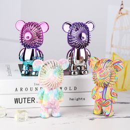 Flashing Bear Fashion Colorful Fan Starry Sky Rechargeable Desktop Portable Mini Handheld Fan as a gift