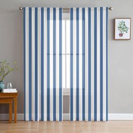 Curtain White Blue Stripes Window Treatment Tulle Modern Sheer Curtains For Kitchen Living Room The Bedroom Decoration