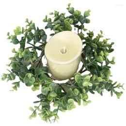 Decorative Flowers Amercian Christmas Wreath Artificial Eucalyptus Flower Candle Holder Tealight Wood Tea Light