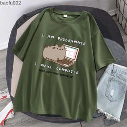 Men's T-Shirts I Am Programmer I Make Computer Tshirt Men Vintage Loose Cotton Tops Couple Summer Clothes Simplicity Oversize Soft T-Shirt Men W0322