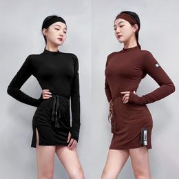 Stage Wear Loose Long Sleeved Latin Dance Dress For Women Chacha Tango Practise Clothes Female DQS11764
