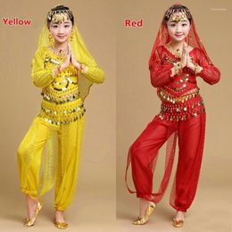Stage Wear Girl's Belly Dance Clothing Sets Performance Costumes Ethnic Long Sleeves Sequin Dancing Clothes For Kids Girls Women