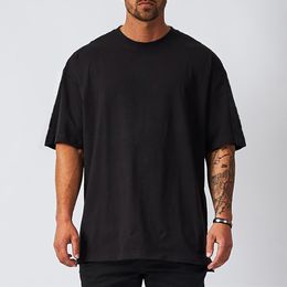 Men s T Shirts Mens Oversized Fit Short Sleeve T shirt With Dropped Shoulder Loose Hip Hop Fitness T Shirt Summer Gym Bodybuilding Tops Tees 230321