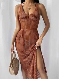 Party Dresses Sexy Hollow Out Fishnet Mesh Maxi Knit Dress Women Club See Through Bodycon Long Summer Beach Holiday Outfits 2023 Y2303