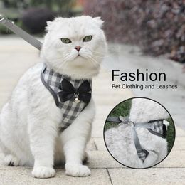 Dog Collars Fashion Pet Cat Clothes Leash Collar Bell Bow Tie Traction Rope For Cats And Puppy Chest Strap Vest Walking Running Leashes