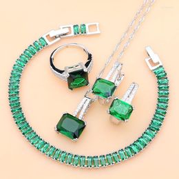 Necklace Earrings Set Green Zircon White CZ Women Silver Colour Jewellery Earrings/Pendant/Necklace/Ring/Bracelet
