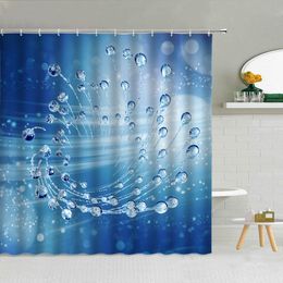 Shower Curtains Water Drops Blue Background Shower Curtain Simple Raindrops Bubble High Quality Bathroom Supplies With Hooks Bath Curtains Decor 230322