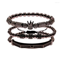 Strand Luxury Copper Beads King Crown Men Bracelet Bangle CZ Ball Macrame Bracelets&Bangles For Jewellery