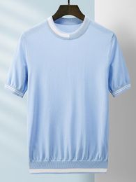 Men's T Shirts 2023 Men Summer Fashion Short Sleeve Knitting Tshirt Male Streetwear Round Neck Tees Ice Silk Solid T-shirt Clothing G175