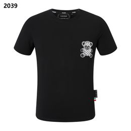 24ss Plein Bear t Shirt Mens Designer Tshirts Brand Clothing Rhinestone Pp Skull Men T-shirt Round Neck Ss Teddy Glass and with Crystals Hip Hop Tshirt Top Tees 161253