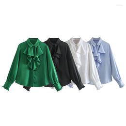 Women's Blouses Clothland Women Chic Ruffled Blouse Long Sleeve Turn Down Collar Shirt Basic Office Wear Fashion Tops Blusas Mujer LA703