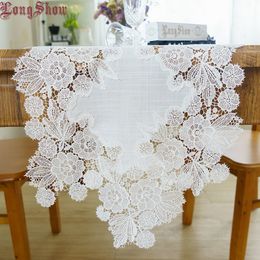 Table Runner Creative Luxury Wedding Party Decorative Embroidered Lace White Polyester Linen Table Runner Bed Flag TV Stand Cabinet Cover 230322