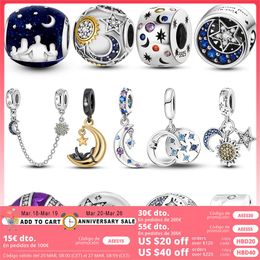 925 siver beads charms for pandora charm bracelets designer for women Starry Moon Sun Dangle Charms