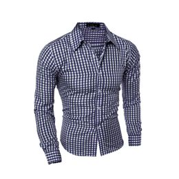 Men's Casual Shirts European And American Men's Plaid Long Sleeve Shirt Fashion Cotton Slim Fit Spring Autumn Top Middle-aged Boy Blouses 230322