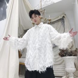 Men's Casual Shirts Sexy Feather Lace Shirt Men 2023 Fashion Floral Long Sleeve Dress Party Transparent Gothic Stage Costume B7