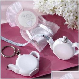 Party Favour Love Is Brewing Teapot Plastic Measuring Tape Keychain Portable Mini Key Chain Wedding Christmas Gift Favours Dhrrj