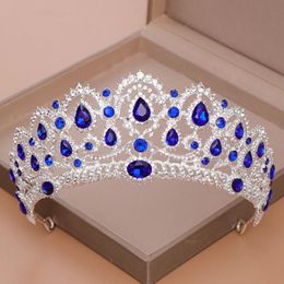 Barrettes AiliBride Crown Queen Tiara Wedding Accessories Blue Crystal Rhinestone Tiaras