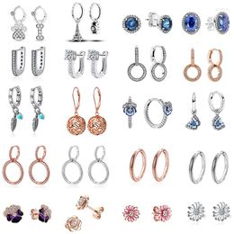 Hoop Earrings 925 Sterling Silver DIY Charms Round For Women Earring Pendientes Brand Plata De Ley Original Fine Jewellery