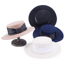 Berets Lawliet Womens Round Flat Top Wool Felt Porkpie Fedora Boater Wide Brim Bolero Hat T405