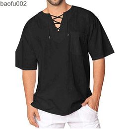 Men's T-Shirts Summer New Men's Short-sleeved T-shirt Cotton and Linen Casual Men's T-shirt Shirt Beach Tee W0322