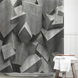 Shower Curtains 3D Grey Geometric Stone Shower Curtains Fabric Waterproof Bathroom Curtain Re Home el Decorative Curtains Blackout Screen 230322