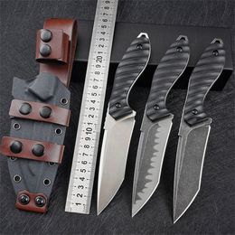 Promotion High Quality M2 Survival Straight Knife Z-wear Stone Wash/Satin Tanto Blade Full Tang Black G10 Handle Fixed Blade Knives With Leather Kydex