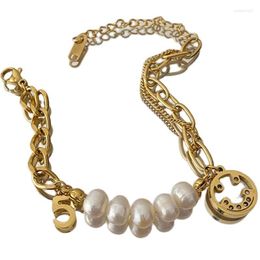 Strand Fashion Bracelet For Women Luxury Pearl Gold Hand Wind Temperament Versatile Shell Titanium Steel Fine Jewelry Birthday Gift