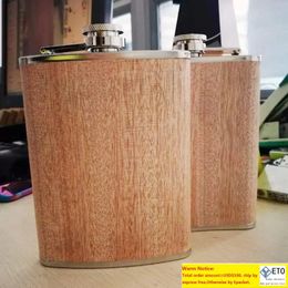 8oz Stainless Steel Hip Flask Wood Pattern Steel Material Whiskey Bottle