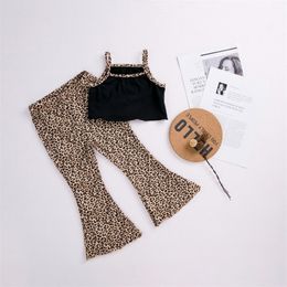 Clothing Sets 2pcs Summer Girls Suspender Top Leopard Print Flared Pants Fashion Kids Outfit Children Clothes Suits 230321