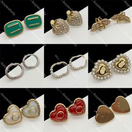 Vintage Letter Love Studs Women Designer Diamond Earrings Heart Gold Ear Studs Dangler For Girls Birthday Gift