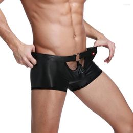 Underpants Men Underwear PU Leather Boxers Male Boxer Shorts Trunks Faux Sexy Panties U Convex Pouch Man Boxershorts