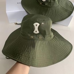 Classic Bucket Hat Green Big Brim Sun Protection Hats Lace-up Summer Outdoor Bucket Hat European and American Style