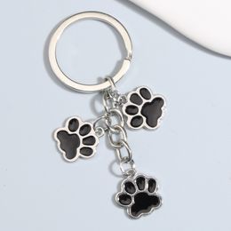 Cute Enamel Keychain Cat Dog Paw Key Ring Footprints Key Chains For Women Men Handbag Accessorie DIY Handmade Jewellery Gifts