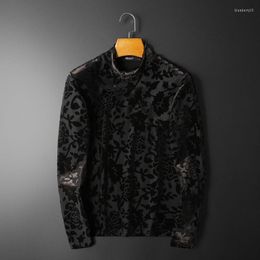 Men's T Shirts Luxury Shirt Men Fall Winter Fleece Lining Base Club Outfits Velvet Clothing Black Paisley Homme