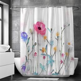 Shower Curtains Watercolour Rose Flower Shower Curtain Bathroom Curtain with Hooks Waterproof Polyester Fabrics Bathroom Toilet Partition Tende 230322