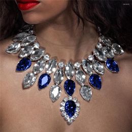 Chains Fashion Multi Layer Blue Large Crystal Pendant Necklace Ladies Party Ball Shining Rhinestone Gem Collarbone Chain Jewellery