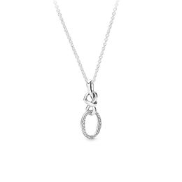 Collana con ciondolo a forma di cerchio con nodo a cuore d'amore per Pandora Gioielli in argento sterling 925 per feste di matrimonio per le donne Collane con diamanti scintillanti CZ con scatola originale