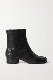 Paris Mm Tabi Split Tepe Deri Ayak Bileği Botları Düşük Topuk Ayakkabı Siyah Moda