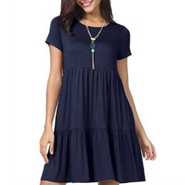 Casual Dresses Women Dress Solid Color Short Sleeve Loose Ruffle Hem Dress for Summer -MX8 G230322