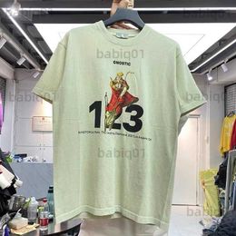 Men's T-Shirts Digital character print heavy weight wash loose round-necked short-sleeved t-shirt man T230321