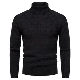 Men's Sweaters Winter Fashion Turtleneck Casual Plaid Kintted Solid Warm Slim Fit Mens Thick Men Male Pullover