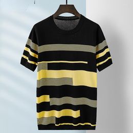 Men's T Shirts 2023 Summer Mens Knitting Pullovers Casual T-Shirts Male Slim Fit Short Sleeve Tees Men O-Neck Striped Sweater T-Shirt G167