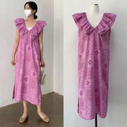 Casual Dresses South Korea Simple INS Small French Elegant Temperament Retro National Wind Sleeveless Agaric Side In The Long Dress