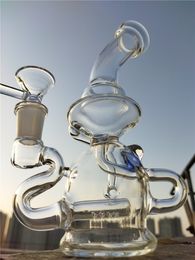 Clear Buoy Base Bong Recycler Dab Rig Glass Water Bong Smoking Hookah 14mm Joint Bowl with Blue Dot Glass Water Bongs