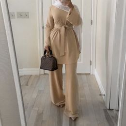 Etniska kläder Eid Mubarak Kaftan Dubai Abaya Turkiet Muslim Fashion Hijab Dress Set Islam Clothing Abayas for Women Musulman Ensembles De Mode 230322