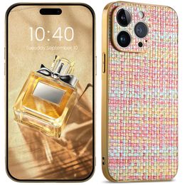 Braided Vogue Phone Case for iPhone 14 13 12 Pro Max Durable Plating Full Protective Soft Bumper Woven Pattern Leather Back Cover Shockproof