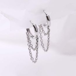 Dangle Earrings Fashion Silver Colour Double Layer Chain Tassel Hoop For Women Simple Long Zircon Pendant Jewellery