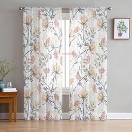 Curtain Snow Lotus Branches Leaves Flower Plant Sheer Curtains For Living Room Tulle Windows Voile Yarn Short Bedroom