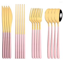 Dinnerware Sets 4Set Pink Gold Portable Travel Luxury Cutlery Set Chopsticks Fork Spoon 304 Stainless Steel Korean Tableware