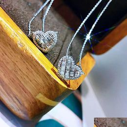 Pendant Necklaces Lovers Heart Diamond Real 925 Sterling Sier Charm Pendants Necklace For Women Bridal Party Choker Jewellery Dhy9H